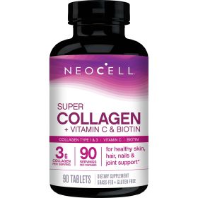 NeoCell Super Collagen + Vitamin C & Biotin, Supplement, for Hair, Skin, and Nails, 90 Tablets