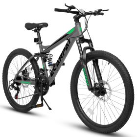 A2660 Ecarpat Mountain Bike 26 Inch Wheels, 21-Speed Full Suspension Mens Womens Trail Commuter City Mountain Bike, Carbon Steel Frame Disc Brakes Thu