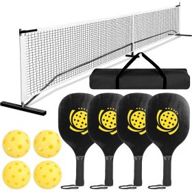 Portable Pickleball Net Set 22ft Regulation Size Net Pickle Ball Net System with 4 Pickleballs 4 Paddles Carrying Bag for Driveway Backyard