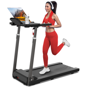 Treadmill with Desk Workstation & Adjustable Height, 300 LBS Weight Capacity, Folding Treadmill with Bluetooth Speaker , Portable Walking Pad Treadmil