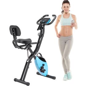 Folding Exercise Bike; Fitness Upright and Recumbent X-Bike with 10-Level Adjustable Resistance; Arm Bands and Backrest (Color: LIGHT BLUE)