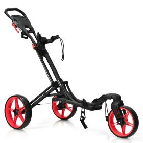 3 Wheel Folding Golf Push Cart with Scoreboard and Adjustable Handle (Color: Red)